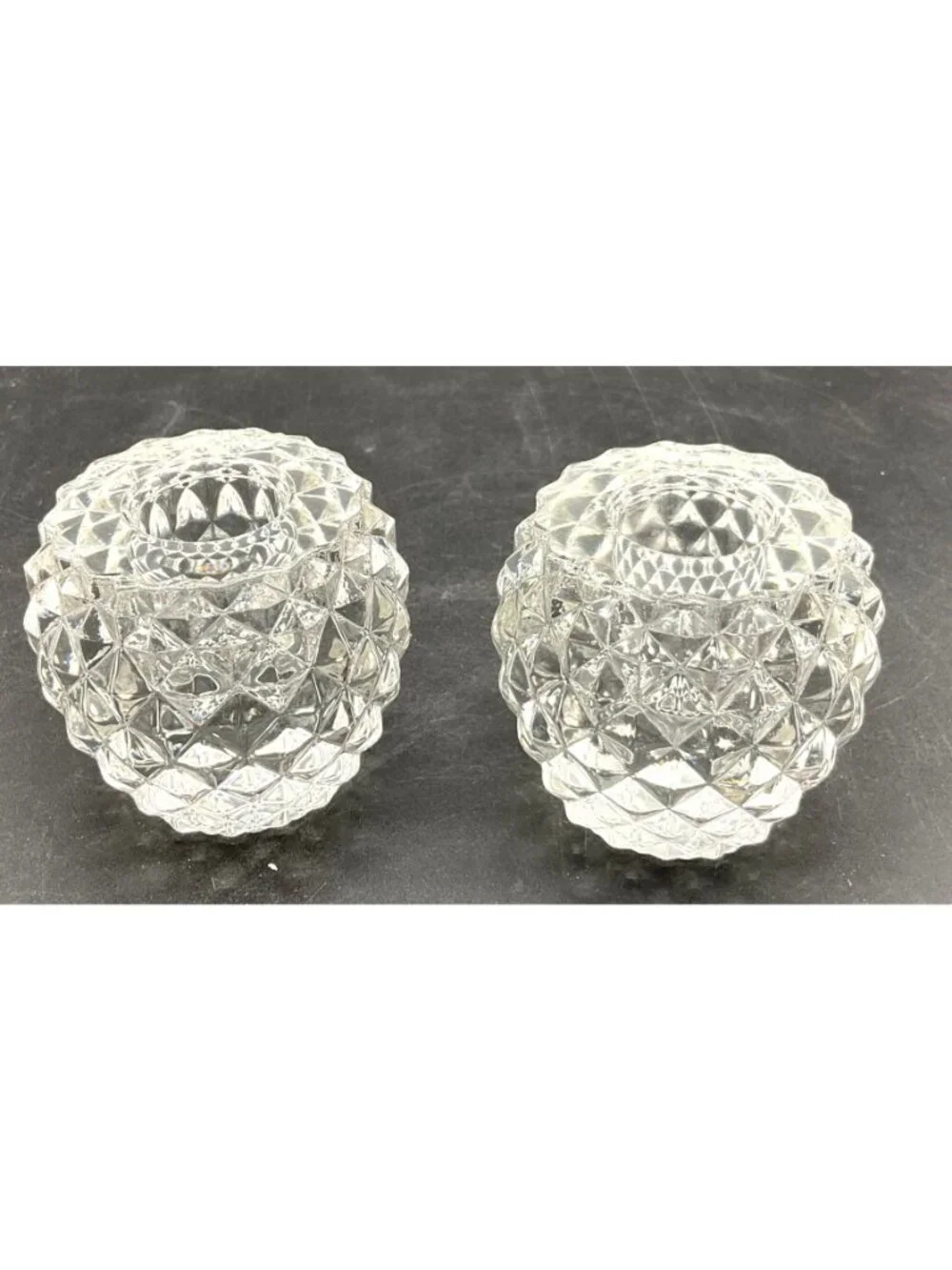 I.W. Rice & Co Crystal Diamond Pattern Candle Holders Set Of 2 - 2.25